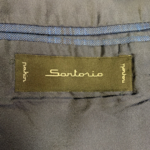 SARTORIO Veste de sport croisée en laine et lin à carreaux bleu et noir, taille 44