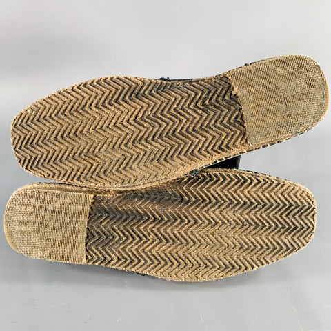 GRAY Size 10.5 Black Natural Canvas Rope Trim Loafers