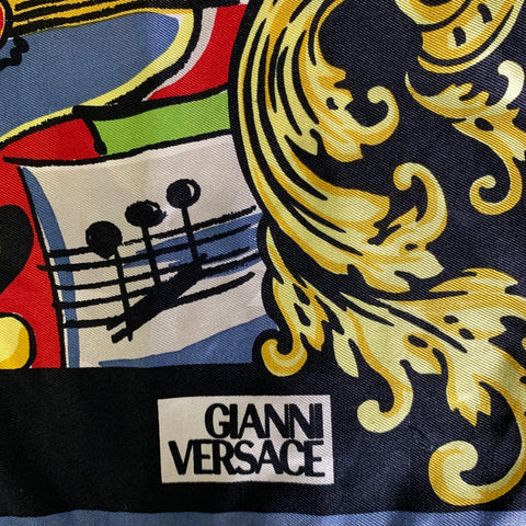 GIANNI VERSACE Yellow Black Graphic Pocket Square