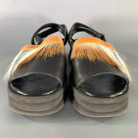 DRIES VAN NOTEN Size 8 Black Brown Leather Sandals