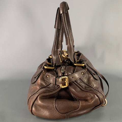 CHLOE Brown Gold Pebble Grain Leather Satchel Bag