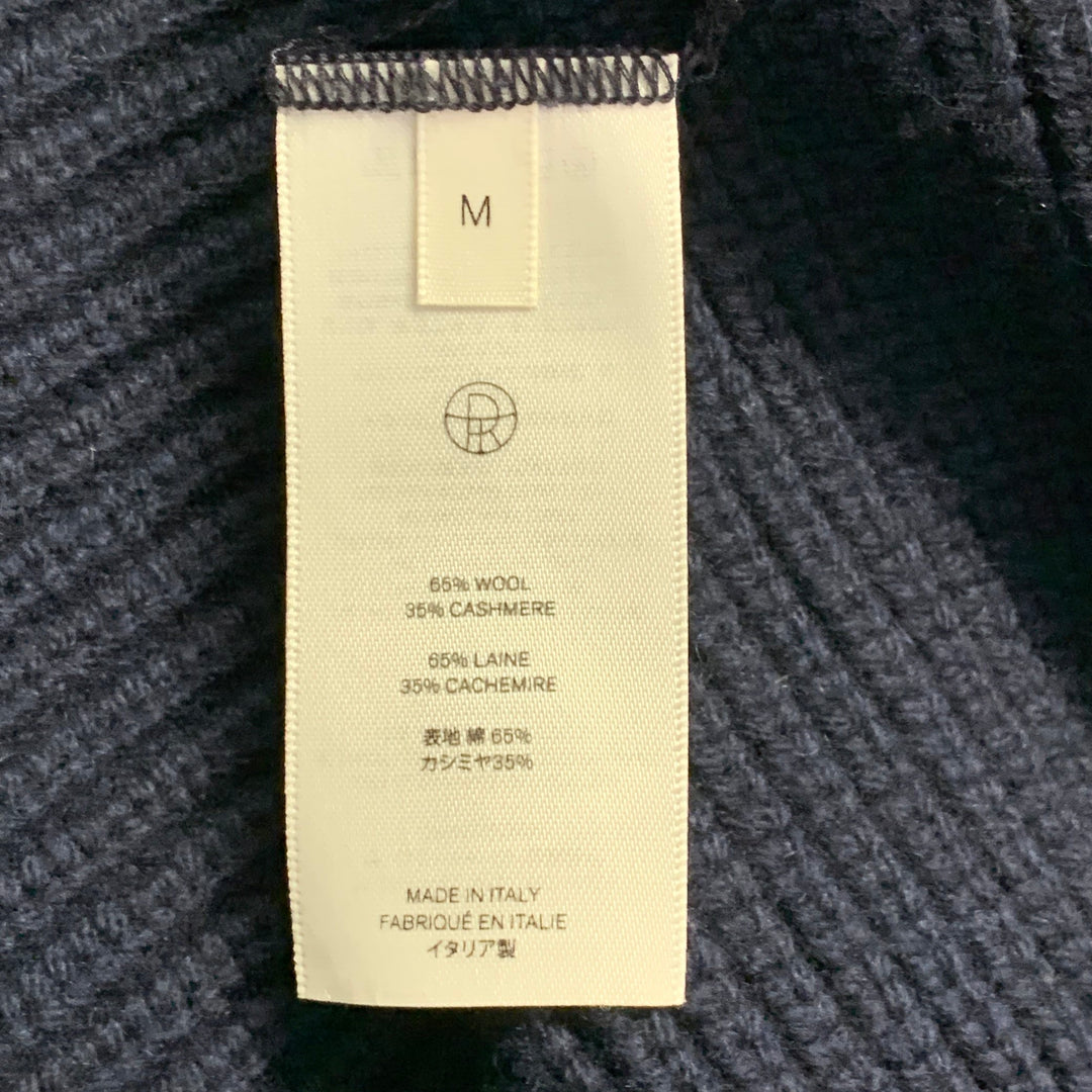 THE ROW Size M Navy Wool Cashmere Ribbed Open Front Cardigan