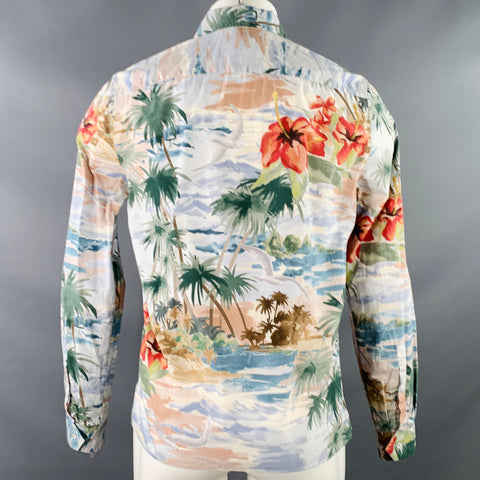 VALENTINO Size M Multi Color Tropical Hawaiian Print Cotton One Pocket Button Up Long Sleeve Shirt