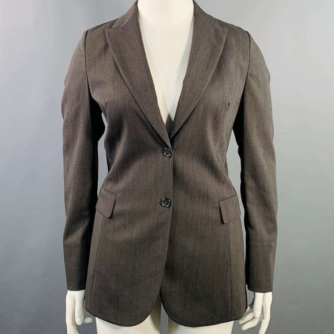 AKRIS Size 10 Grey Charcoal Wool Twill Peak Lapel Jacket Blazer