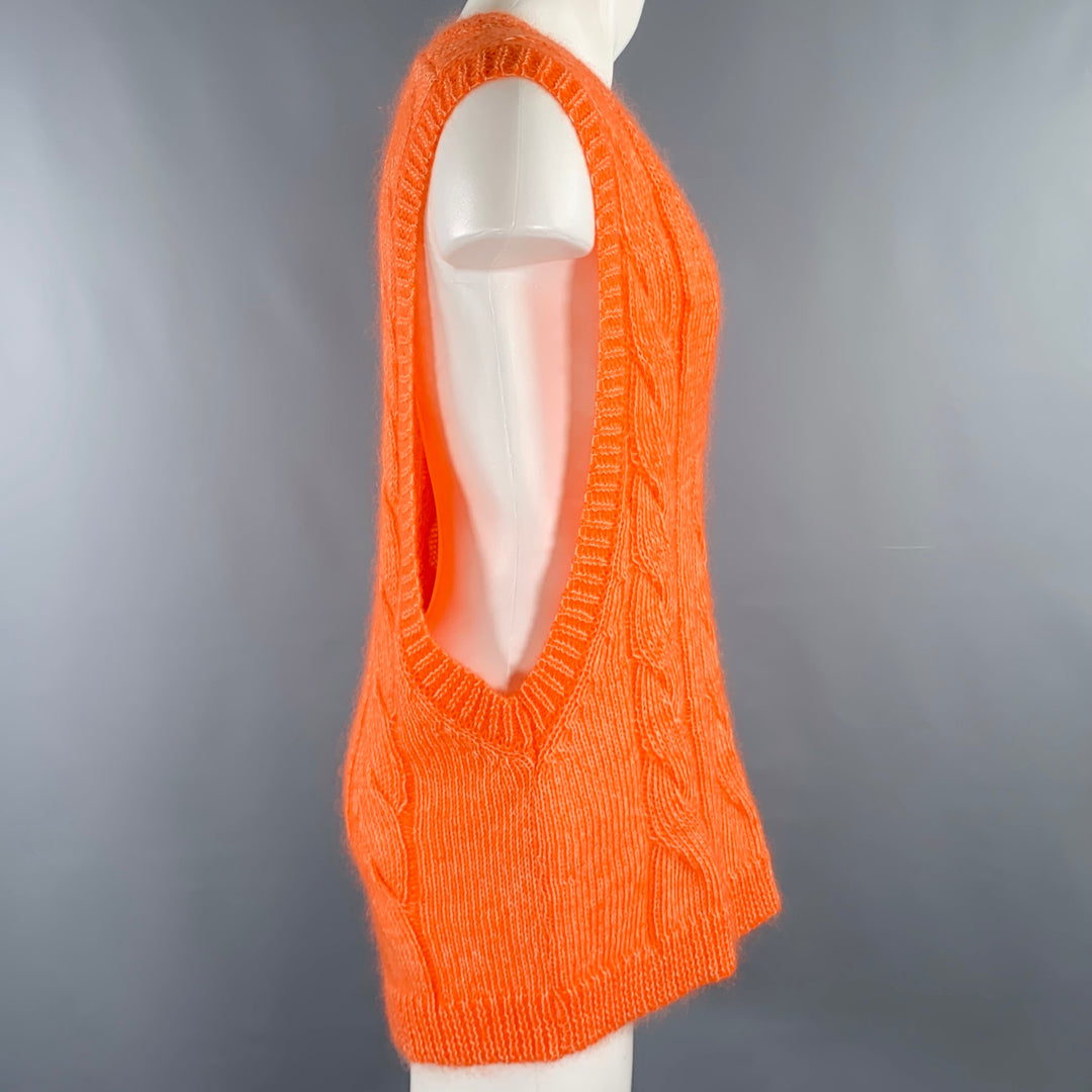 WALTER VAN BEIRENDONCK Size S Orange White Oversized Knit Mohair Blend Vest
