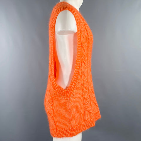 WALTER VAN BEIRENDONCK Size S Orange White Oversized Knit Mohair Blend Vest
