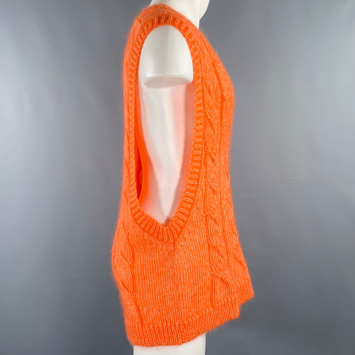 WALTER VAN BEIRENDONCK Size S Orange White Oversized Knit Mohair Blend Vest