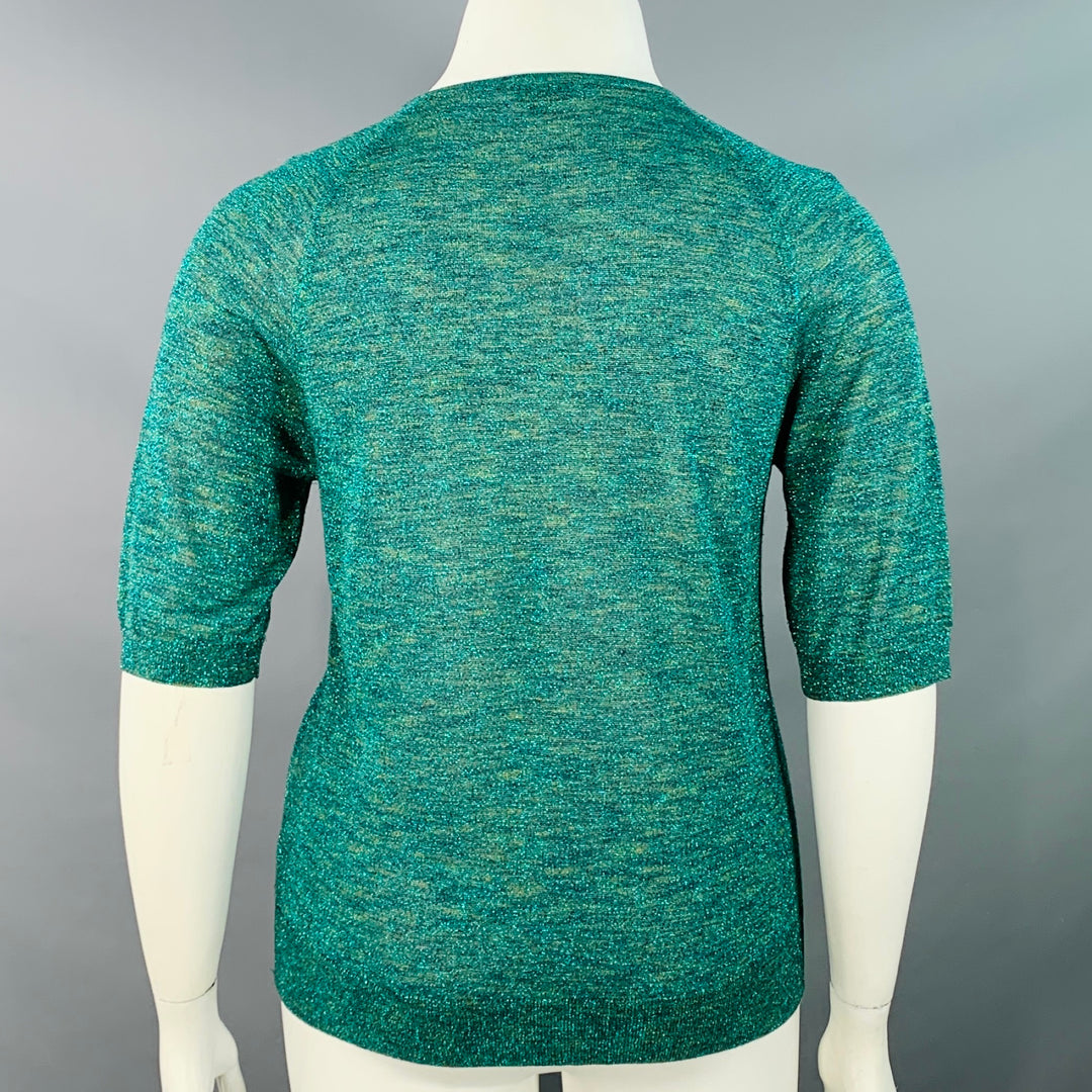 DRIES VAN NOTEN Size L Metallic Green Blue Rayon Blend 3/4 Sleeves Cardigan