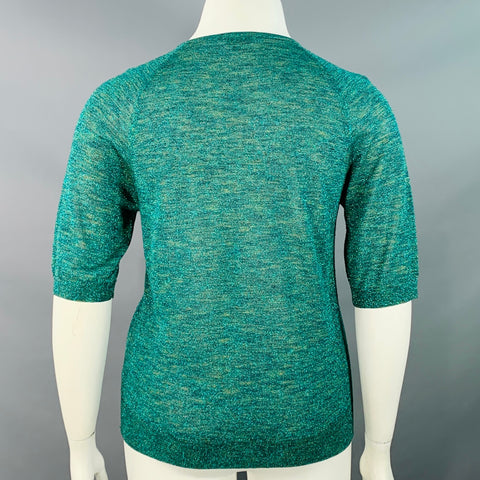 DRIES VAN NOTEN Size L Metallic Green Blue Rayon Blend 3/4 Sleeves Cardigan
