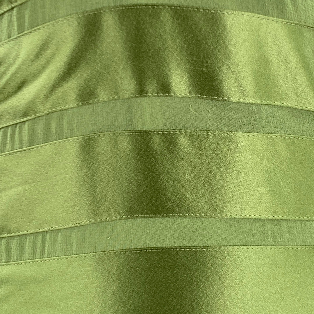 BCBG Size 12 Green Silk Mixed Fabrics Halter Mid Calf Dress Sui Generis Designer Consignment BCBG Size 12 Green Silk Mixed Fabrics Halter Mid Calf Dress Sui Generis Designer Consignment