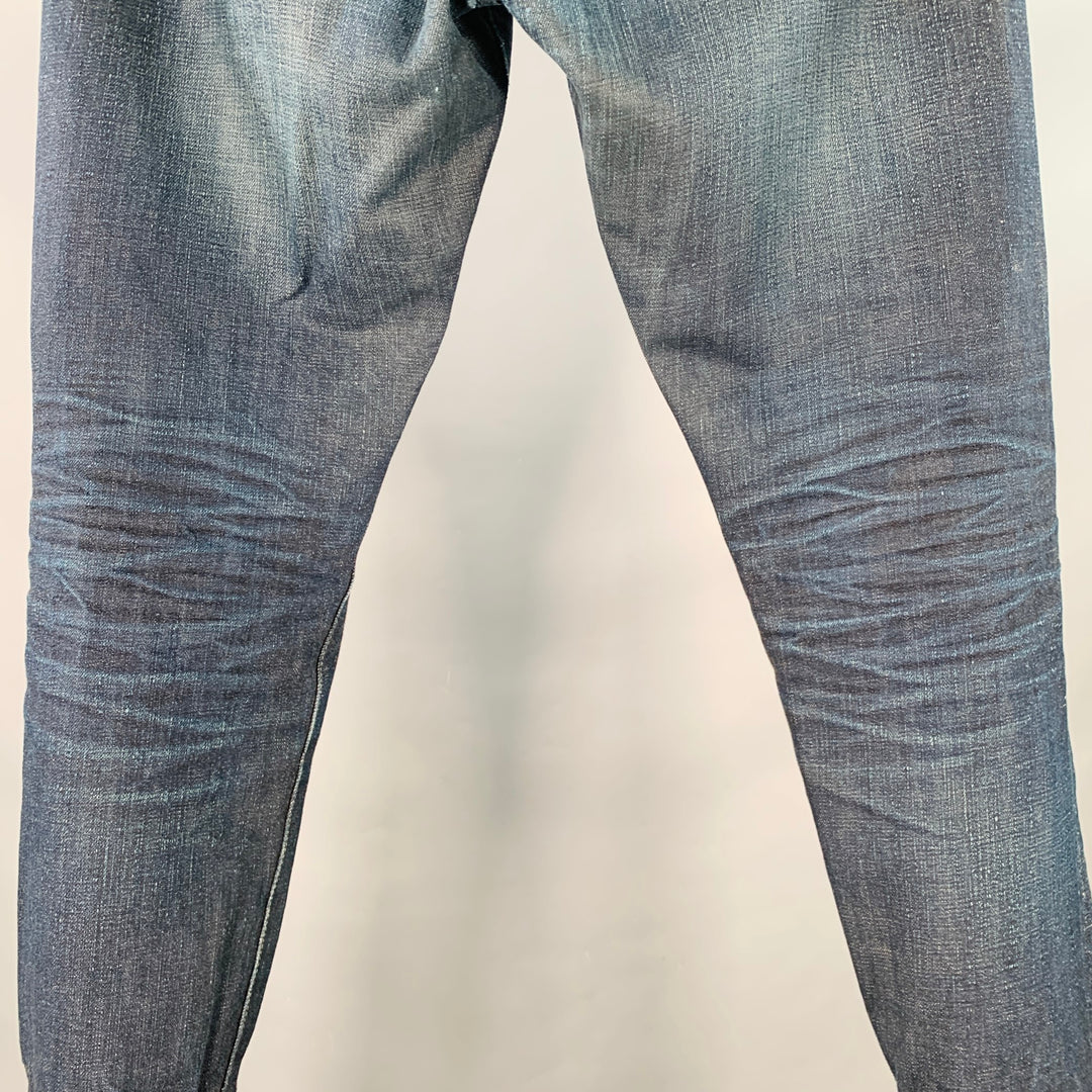 STUDIO D'ARTISAN Size 32 Cherry Blossom Ai-Sa Limited Edition Indigo Textured Cotton 5 Pocket Selvedge Jeans
