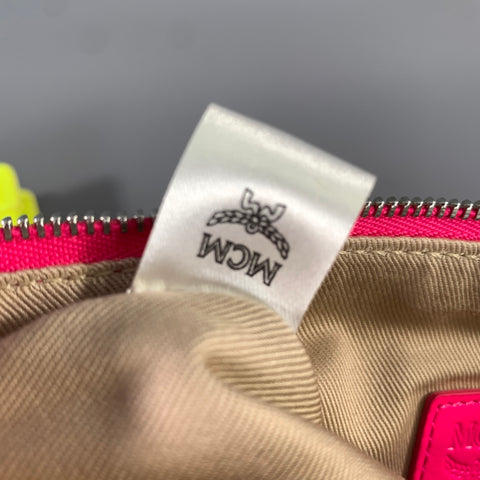MCM SS2019 Pink Neon Monogram PVC Wristlet