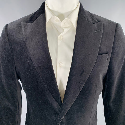 TED BAKER Veste Sport Coton Velours Noir Revers en Pointe Taille 40 Long