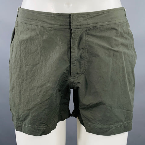 ORLEBAR BROWN Size 34 Green Olive Side Tabs Zip Fly Swim Trunks