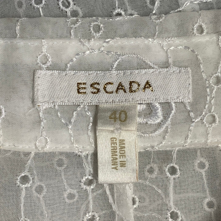 ESCADA Size M Cream Polyester Eyelet Button Up Shirt