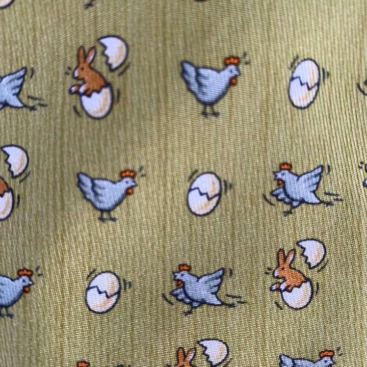 HERMES Green Multi-Color Birds Silk Tie