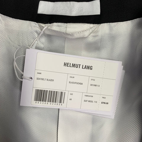HELMUT LANG SS24 Size 44 Black Wool Notch Lapel Seatbelt Suit