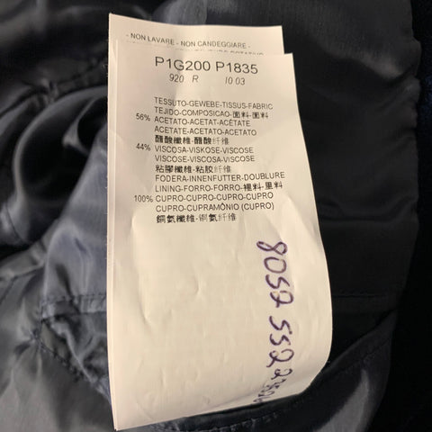 EMPORIO ARMANI Size 40 Navy Velvet Acetate Viscose Sport Coat