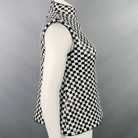 EMPORIO ARMANI Size L Black White Polyester Blend Checkered Sleeveless Dress Top