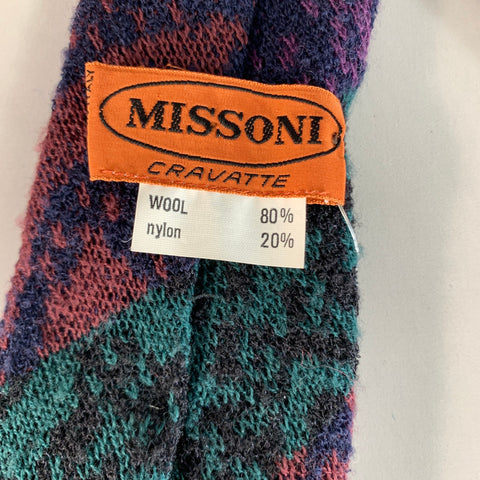 MISSONI Teal Navy Geometric Wool Blend Tie