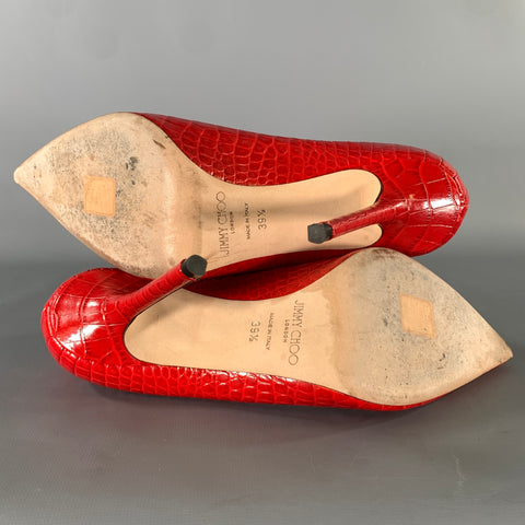 JIMMY CHOO Size 9 Red Leather J000126329395 Croc Embossed Embossed Pumps