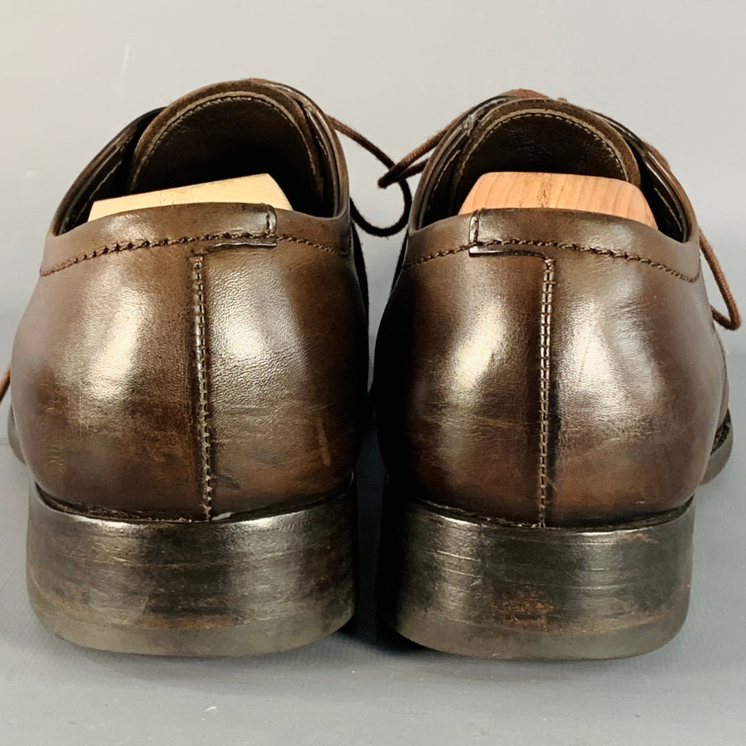 PRADA Size 10 Brown Leather Derby Split Toe Lace-Up Shoes