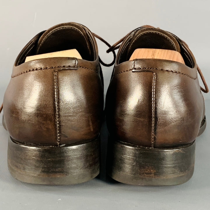 PRADA Size 10 Brown Leather Derby Split Toe Lace-Up Shoes