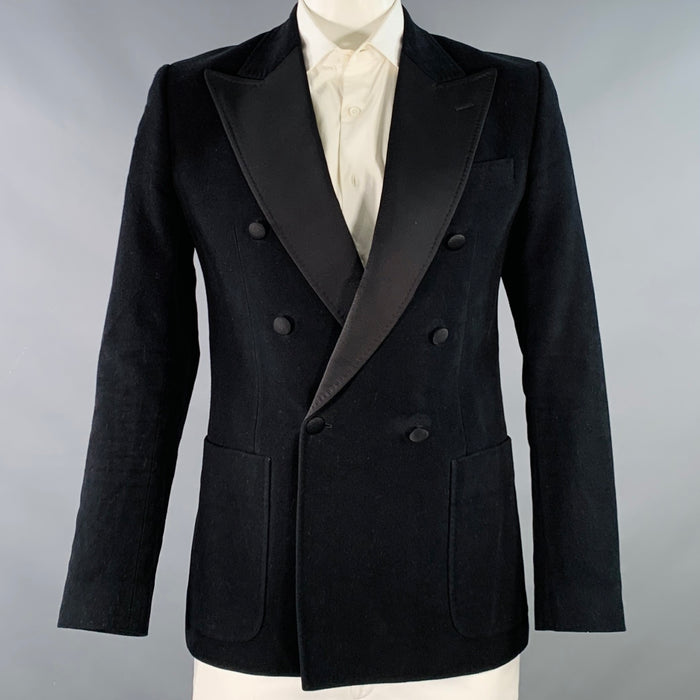 DOLCE & GABBANA Size 42 Black Moleskin Cotton Blend Sport Coat