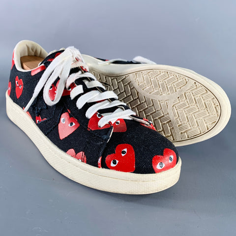 CONVERSE Size 10 Black Red Hearts Canvas Sneakers