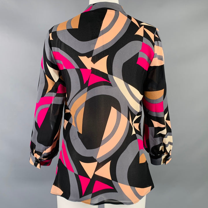 DIANE VON FURSTENBERG Size 8 Multi Color Silk Ruched V-Neck Blouse