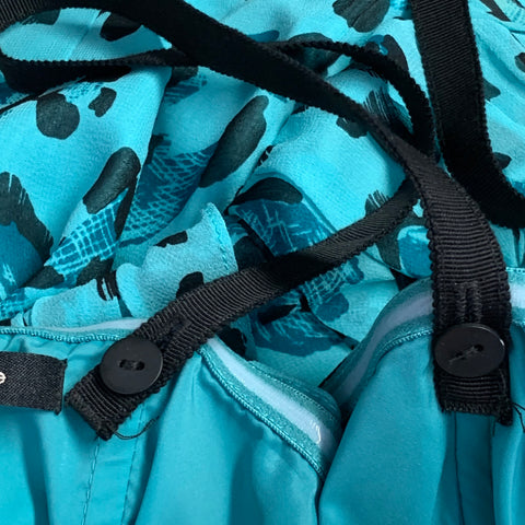 Robe froncée en soie à imprimé animal noir et turquoise NANETTE LEPORE Taille 10