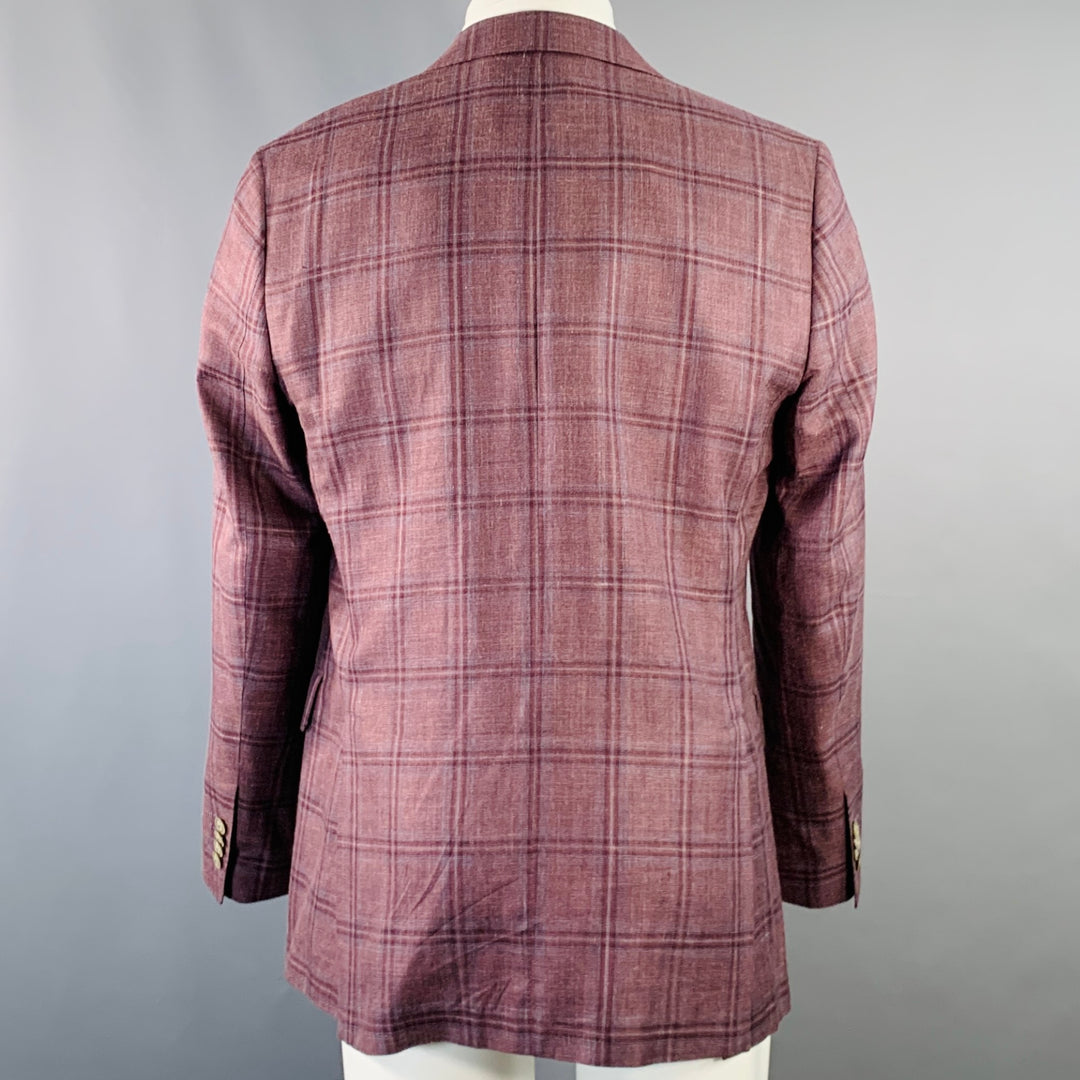 FASHION CLINIC Size 40 Red Grey Plaid Viscose Sport Coat