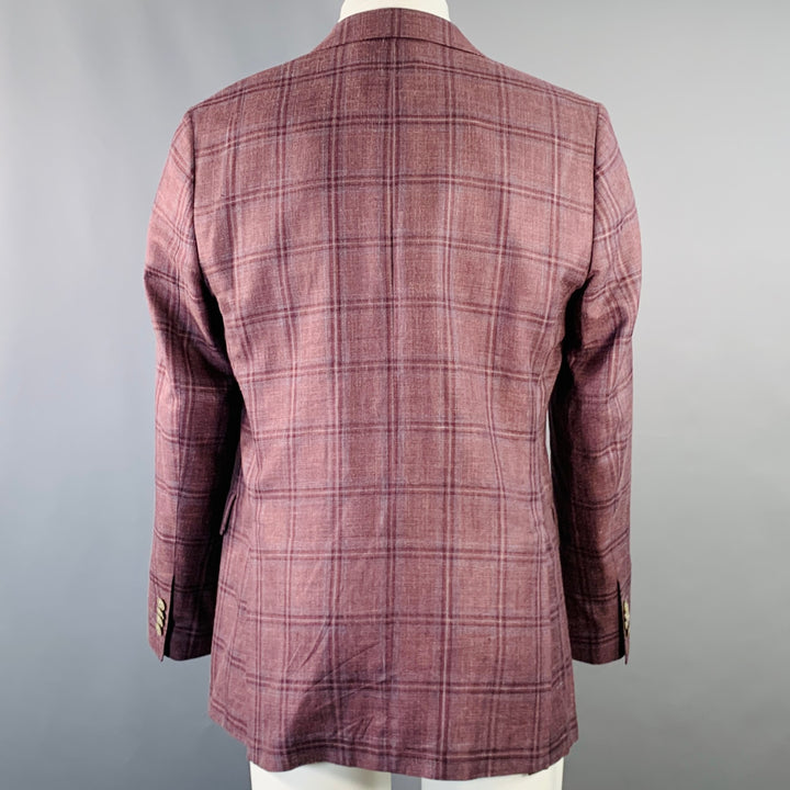 FASHION CLINIC Size 40 Red Grey Plaid Viscose Sport Coat