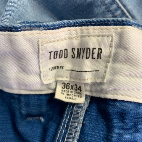 TODD SNYDER Size 36 Blue Light Blue Washed Cotton Straight Relaxed Jeans