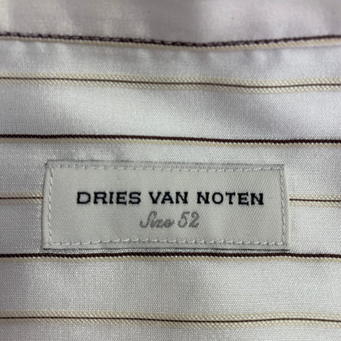 DRIES VAN NOTEN Size 42 Cream Brown Stripe Silk Cotton Long Sleeve Shirt