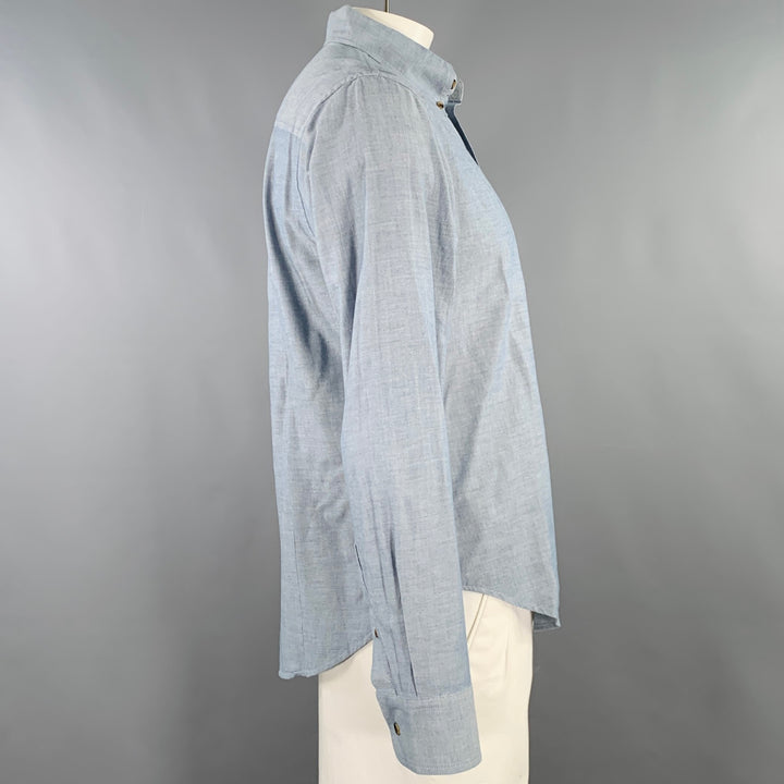 BAND OF OUTSIDERS Size L Blue Grey Cotton One Pocket Long Sleeve Shirt
