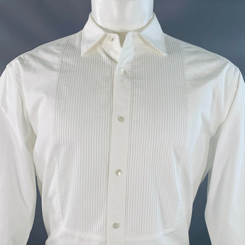 NILI LOTAN Size M White Cotton Pleated Bib Formal Tuxedo Long Sleeve Shirt