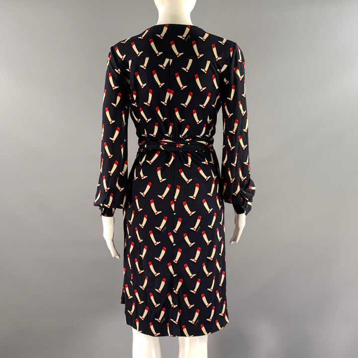GUCCI Size 2 Navy Red Silk Riding Boots Wrap Knee-Length Dress