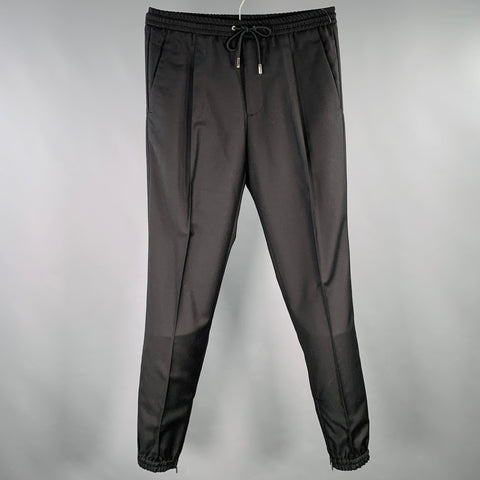 DIOR Size 30 Black Virgin Wool Elastic Cuffs Casual Pants