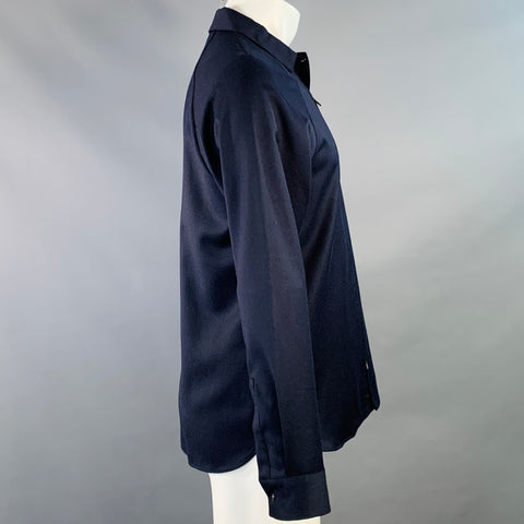 EMPORIO ARMANI Size S Navy Wool Blend Long Sleeve Shirt