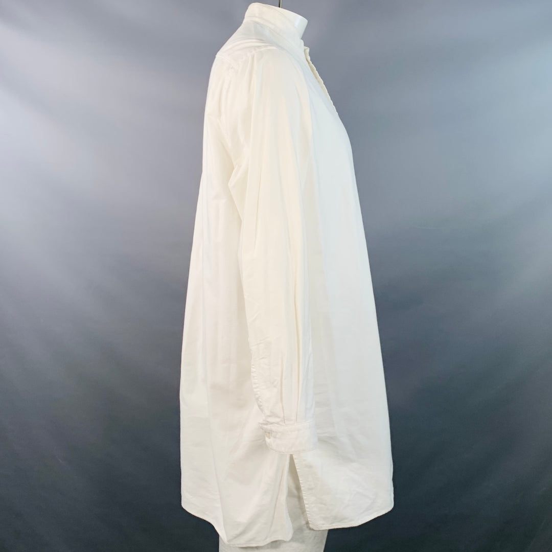 ASHLAND SHIRT & PAJAMA CO. Size L White Cotton Half Placket One Pocket Long Sleeve Shirt