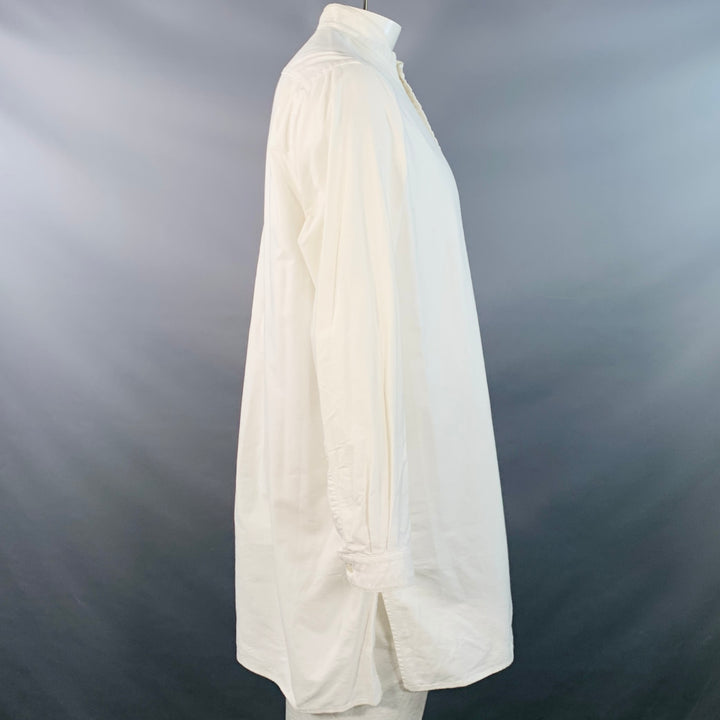 ASHLAND SHIRT & PAJAMA CO. Size L White Cotton Half Placket One Pocket Long Sleeve Shirt
