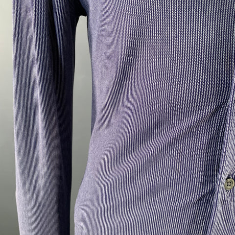 EMPORIO ARMANI Taille L Chemise Manches Longues Bleue Blanche Mélange Polyamide Motif Zig Zag
