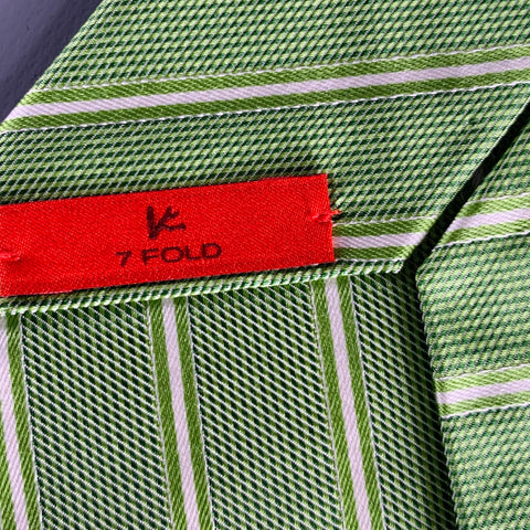 ISAIA Green White Diagonal Stripe Silk Tie