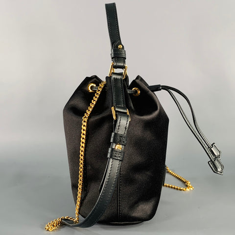 TOM FORD Black Gold Satin Drawstring Bucket Handbag