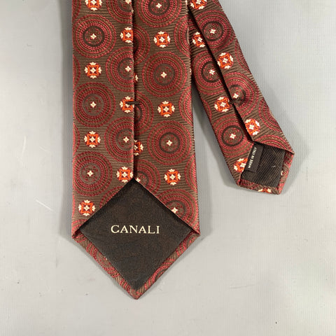 CANALI Burgundy Brown Geometric Silk Tie