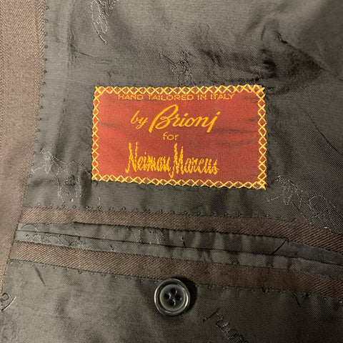 BRIONI Chest Size 46 Black Brown Stripe Wool Blend Notch Lapel Suit
