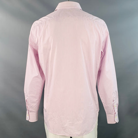VALENTINO Size XL White Lilac Stripe Cotton Curved Cutaway Long Sleeve Shirt