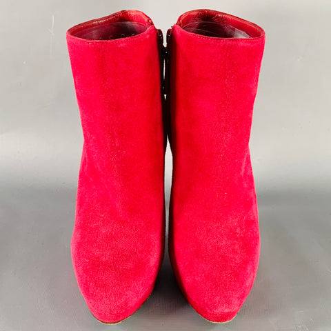 ALEXANDER MCQUEEN Size 8 Red Suede Platform Ankle Boots
