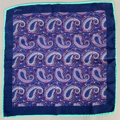KITON Navy Purple Paisley Pocket Square